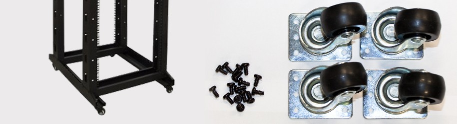 Miten kiinnitän pyörät kytkentäkaappiin tai palvelinkaappiin? Kokoamisohjeet: Miten kiinnitän pyörät palvelinkaappiin?