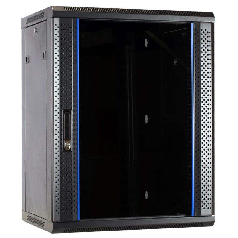 15U seinäkaappi lasiovella 600x450x770mm (LxSxK)