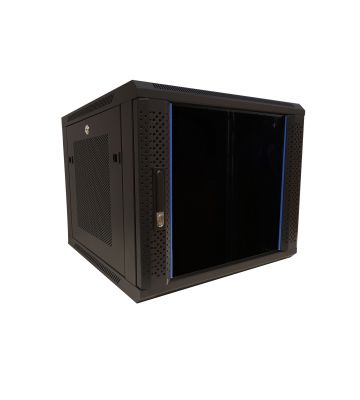 9U seinäkaappi lasiovella - rei'itetyt sivupaneelit 600x600x500mm (LxSxK)