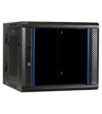 9U seinäkaappi (käännettävä) lasiovella ja rei'itetyillä sivuseinillä 600x600x500mm (LxSxK)