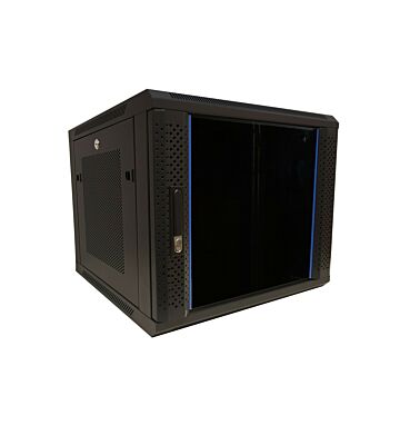 9U seinäkaappi lasiovella - rei'itetyt sivupaneelit 600x600x500mm (LxSxK)