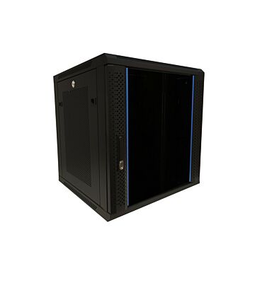 12U seinäkaappi lasiovella - rei'itetyt sivupaneelit 600x600x635mm (LxSxK)
